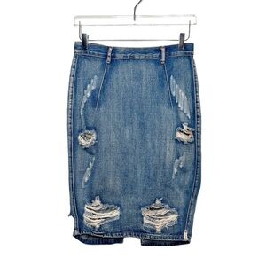 One Teaspoon Free Love Distressed Women’s Denim 100% Cotton Pencil Skirt Sz 28